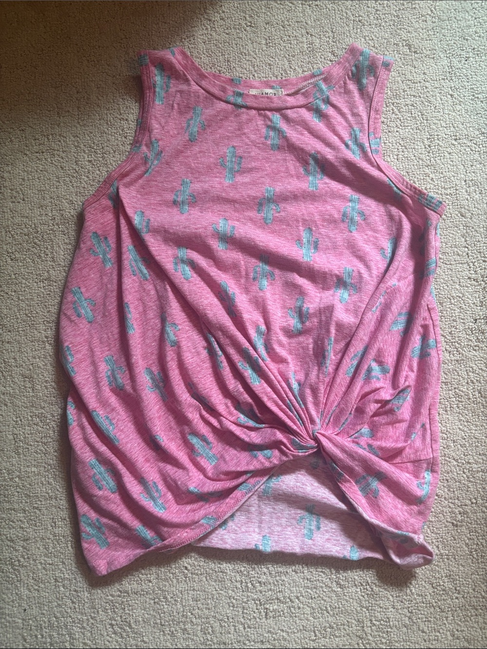 Pink Cactus Print Knot Tank Top